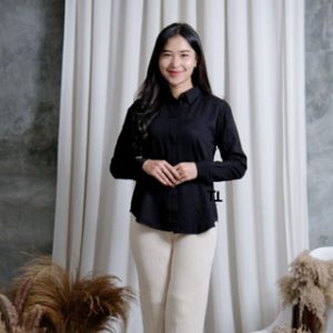 Kemeja Polos Wanita Basic Premium Lengan Panjang Kasual Kerja Kantor