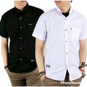 Paket Hemat 2 Pcs Kemeja Polos Pendek Pria Hitam Putih Slimfit | Hem Polos Pria Formal Kasual Katun Premium