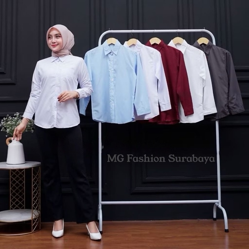 Kemeja Putih Wanita |  Kemeja Kerja Wanita | Hem Putih Wanita Polos Lengan Panjang
