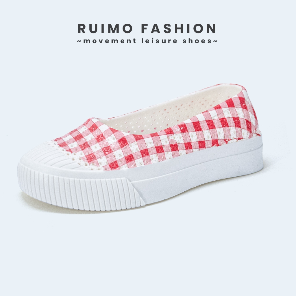 Sepatu Wanita Slip On Motif Kotak Catur Bahan Full Karet - 522