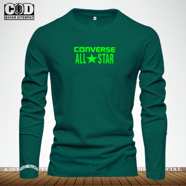 Baju Kaos Pria & Wanita Lengan Panjang / Tshirt Distro Logo Converse Star Text Stabilo / Baju Kaos Pria & Wanita Premium Quality