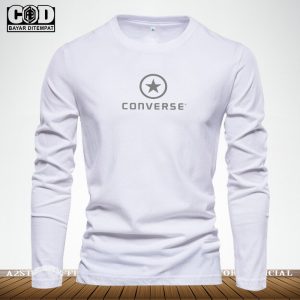 Baju Kaos Pria Wanita Lengan Panjang Tshirt Distro Logo Converse Bukat Text Silver Baju Premium