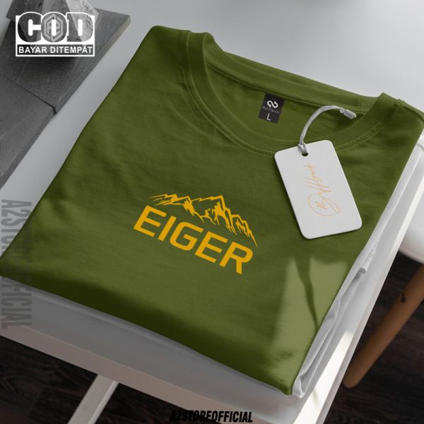 Baju Kaos Tshirt Lengan Pendek Pria Wanita Tshirt Distro Eiger Logo Gunung Text Gold I Premium Quality