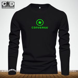Baju Kaos Pria Wanita Lengan Panjang / Tshirt Distro Logo Converse Bulat Text Stabilo / Baju Kaos Pria Wanita Premium Quality 1