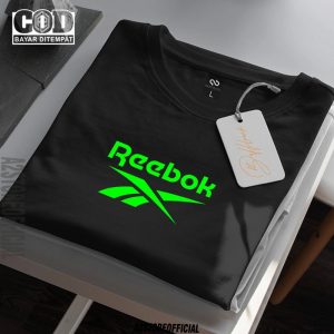 Baju Kaos Distro Reebok Logo Keren Texk Neon Premium Quality / Kaos 30s Lengan Pendek T-Shrit Koas Unisex Pria & Wanita