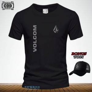BELI BAJU GRATIS TOPI..!! Kaos Distro Lengan pendek / Tshirt Distro Logo Volcom Kirka Text Silver / Kaos Pria Dan Wanita  Premium Quality