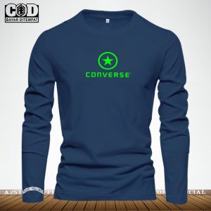 Baju Kaos Pria Wanita Lengan Panjang / Tshirt Distro Logo Converse Bulat Text Stabilo / Baju Kaos Pria Wanita Premium Quality