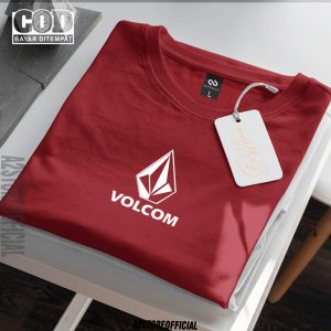 Baju Kaos Distro Volcom Texk Putih Premium Quality / Kaos  30s Lengan Pendek T-Shrit Koas Unisex Pria & Wanita 1