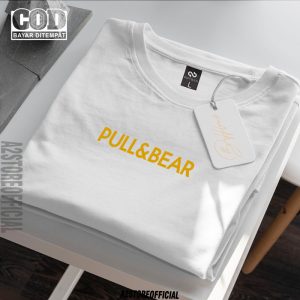 Baju Kaos Distro Pull&Bear Text Gold Premium Quality Kaos Lengan Pendek T-Shrit Unisex Pria & Wanita 1