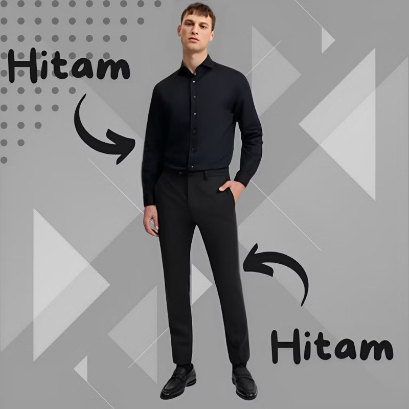 Setelan Kemeja dan Celana Hitam Set Hem Putih Polos dan Celana Kantor Hitam Panjang Formal