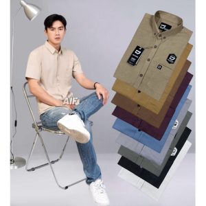 Kemeja Polos Linen Shirt Lengan Pendek Pria Termurah Basic Slimfit Original Local Brand